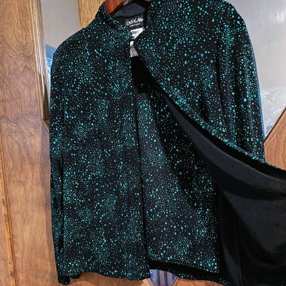 ONYX NITE Black & Emerald Green 2 pc Jacket / Top Women's Set, Made in USA - Picture 1 of 15